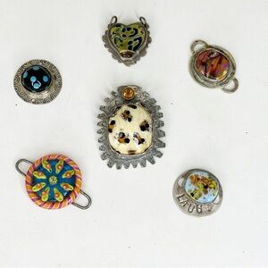 Artisan Lot of 6 Heart Pendants for Jewelry Making Amber Glass Sterling Silver